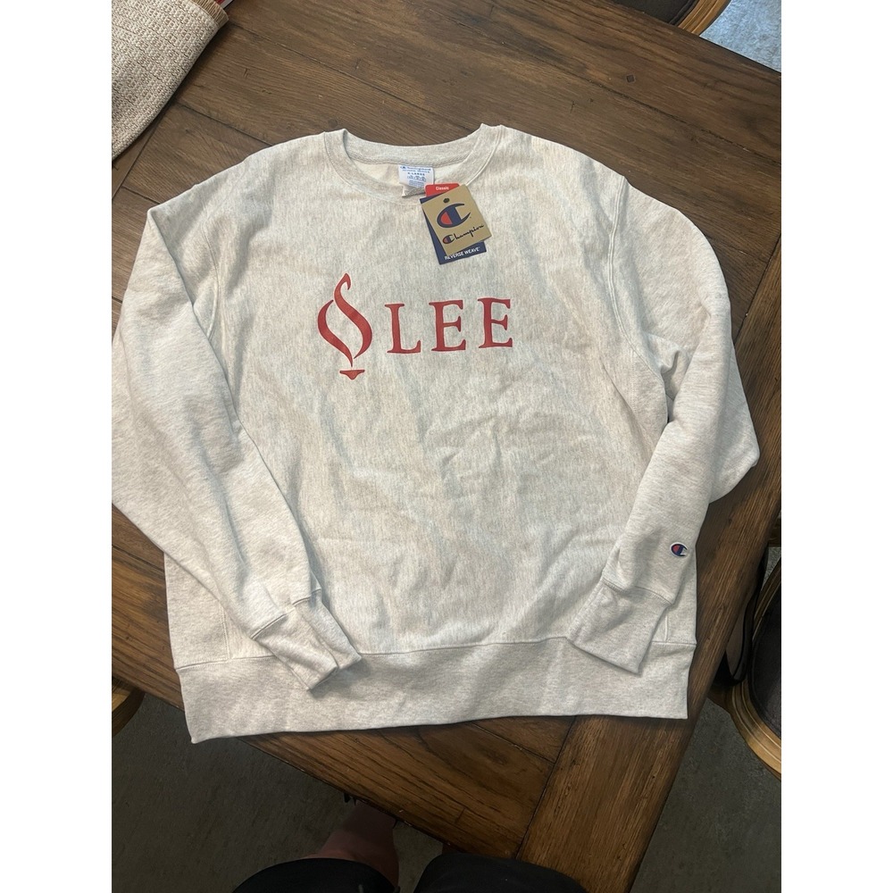 NWT Lee University Sweatshirt Mens XL Gray Red Crewneck Champion Reverse Weave